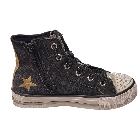 Skechers Girls Limited Edition Twinkle Toes Light Up Hi-top Zip Sneakers - Picture 2 of 13